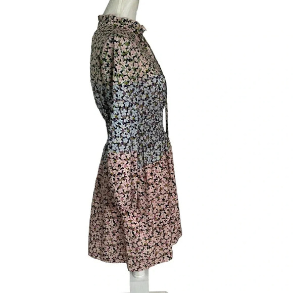 Vince Camuto Floral Smocked Waist Long Sleeve Mini 
Dress Pink Blue Size 6 NWT - Picture 8 of 15